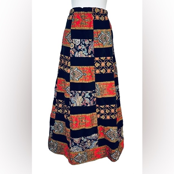 Bohemian Patchwork Mr. Hanks Wool Blend Skirt Vintage Maxi Boho Cottagecore SM - Picture 1 of 12